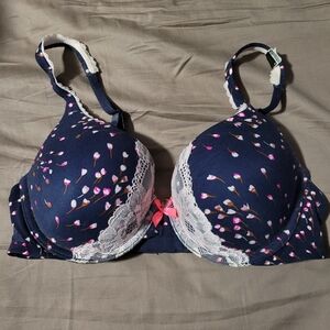 Victoria's Secret Navy and Pink Floral Lace Bra